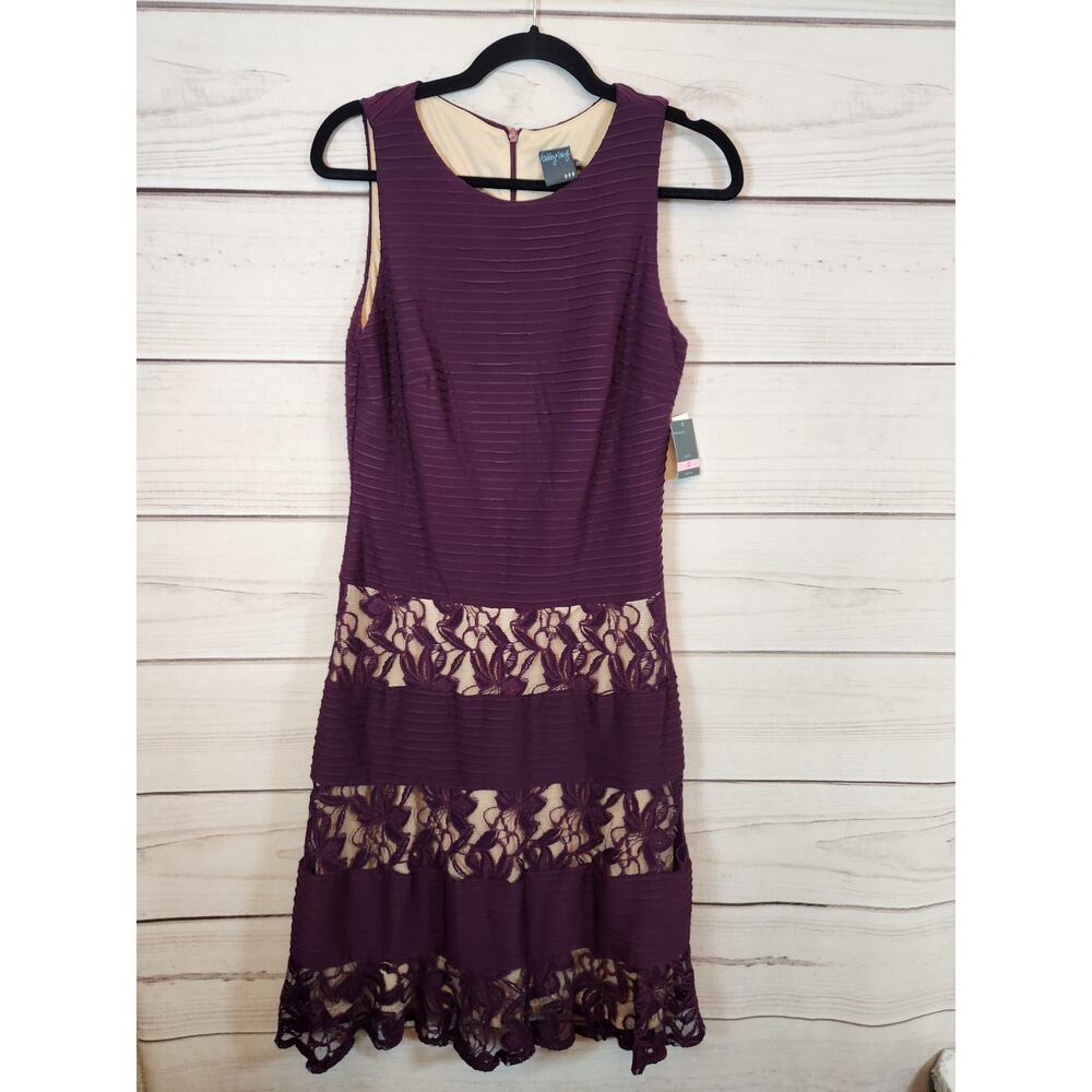 Gabby Skye Women's Purple Lace Stretch Sleeveless Round Neck Midi Dress‎ 10 NWT